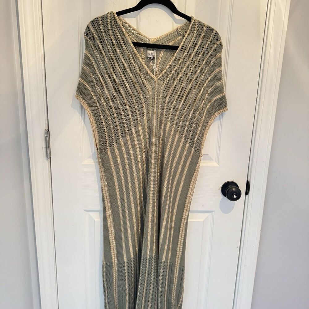 Floris Made in Italy Crochet Olive Gold Sheer Cover Up Dress S/M Knit